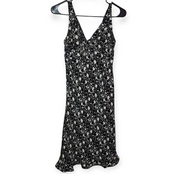 Express Vintage 90s Women's Black White Floral Babydoll Midi Dress sz 3/4 - Picture 1 of 7